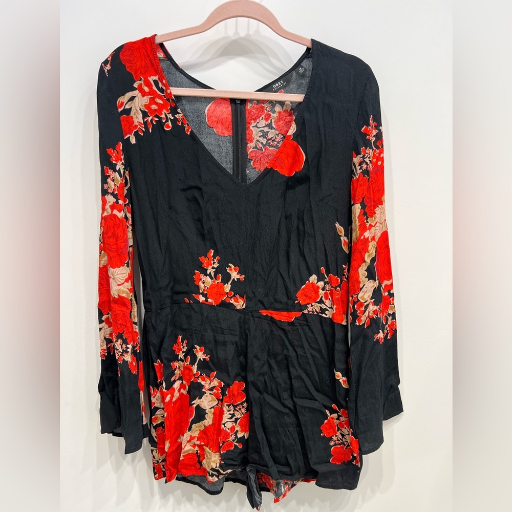 OBEY Black and Red Floral Romper